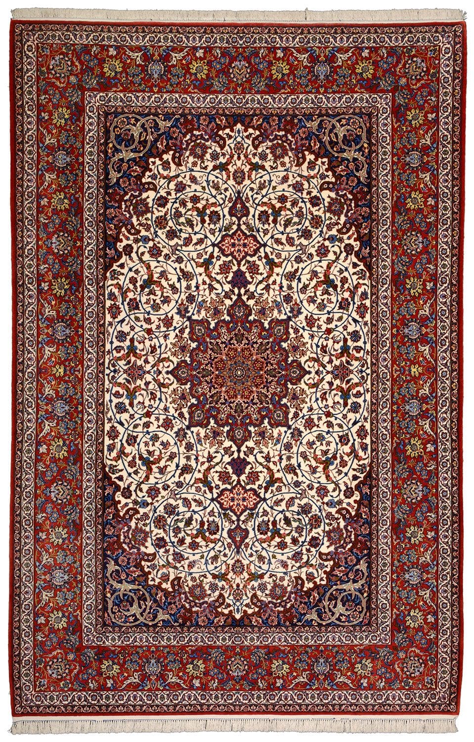 Isfahan Teppich 202 x 307 cm, 1.000 Knoten, florale Muster, handgeknüpft