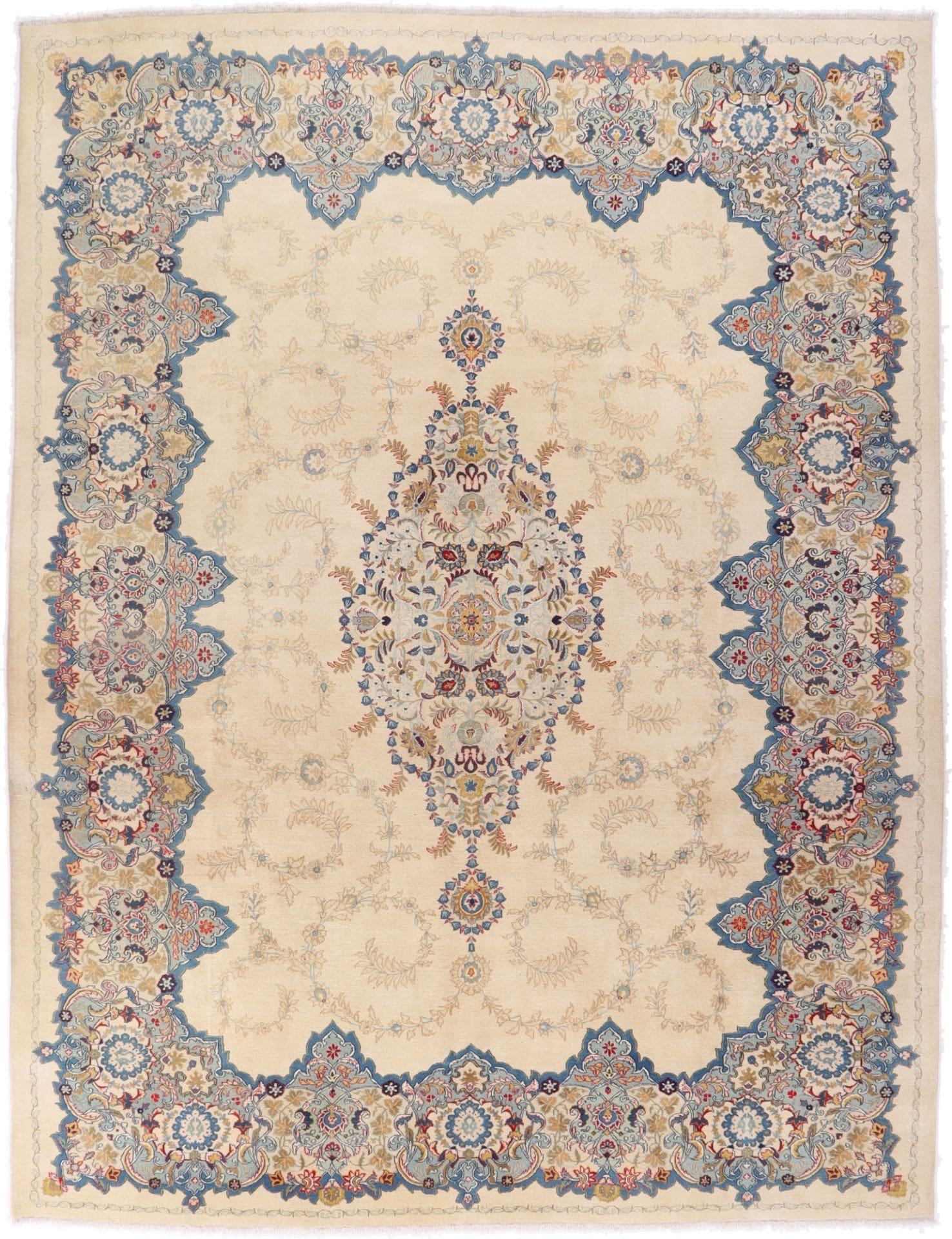 Kashan Teppich 304 x 393 cm, florales Muster, handgeknüpft, Perserteppich H1