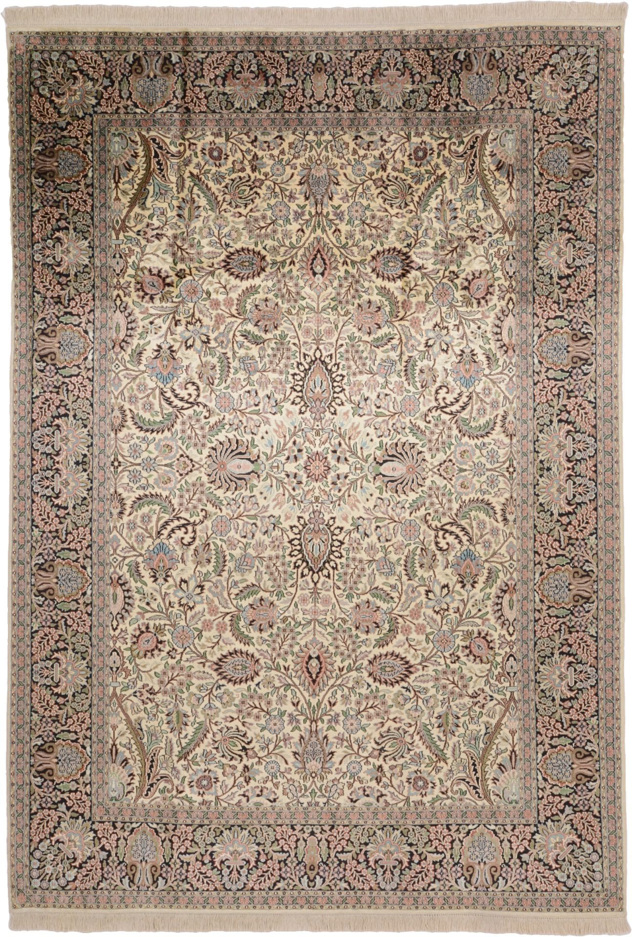 Orientteppich aus Kashmirseide 217 x 310cm, handgeknüpft, edles Design