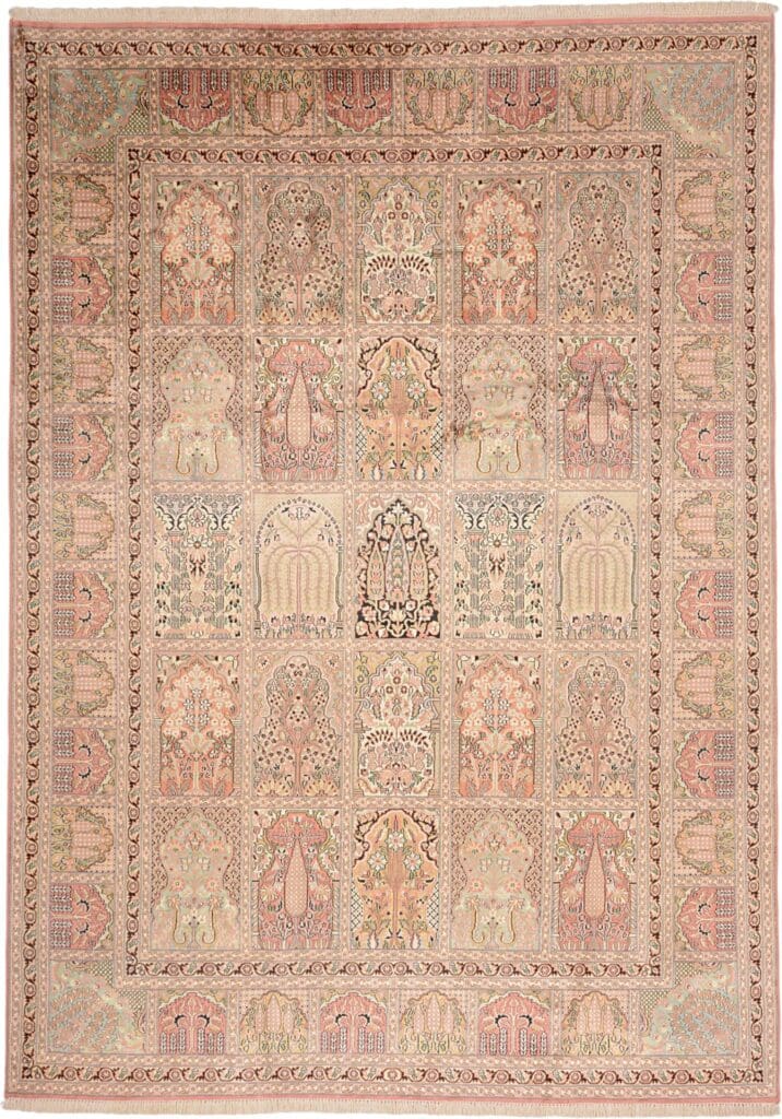 Kashmirseide Orientteppich 218 x 304 cm – Handgeknüpft, Pastellfarben