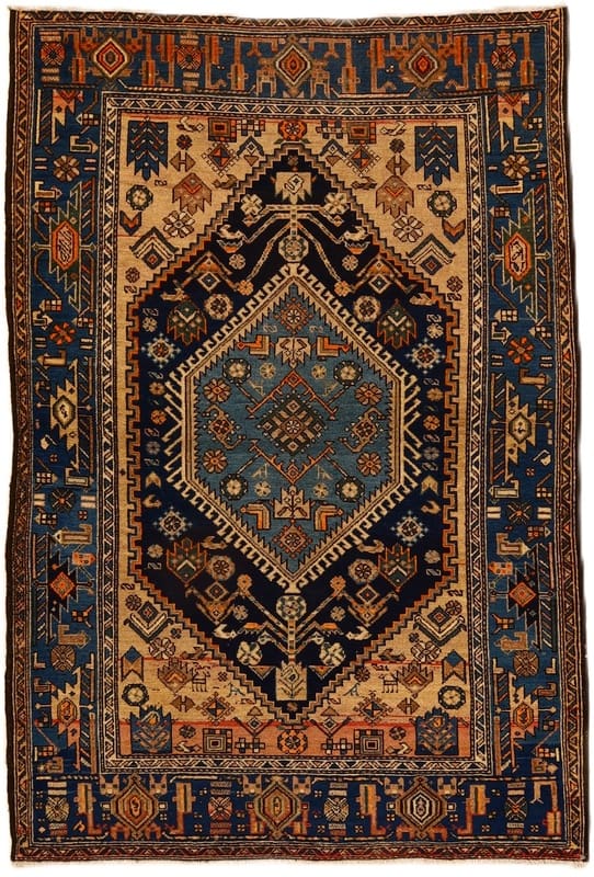 Antiker Zanjan Perserteppich 201x149 cm in Blau-Türkis, handgeknüpft