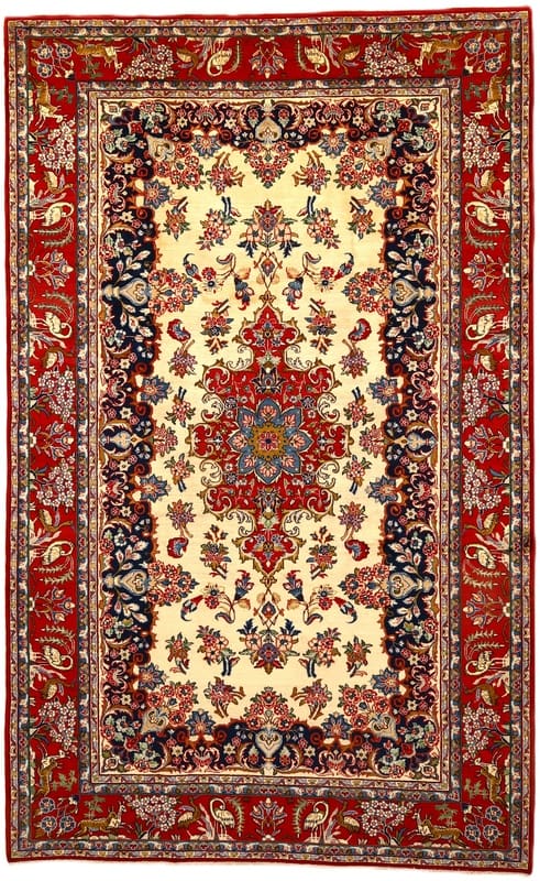 Najafabad Teppich 327x204 cm - Rote florale Muster, handgeknüpft H1
