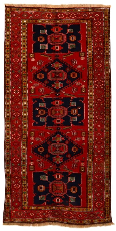 Antiker Meshkien Orientteppich 338x166 cm, präzise Geometrie, handgeknüpft