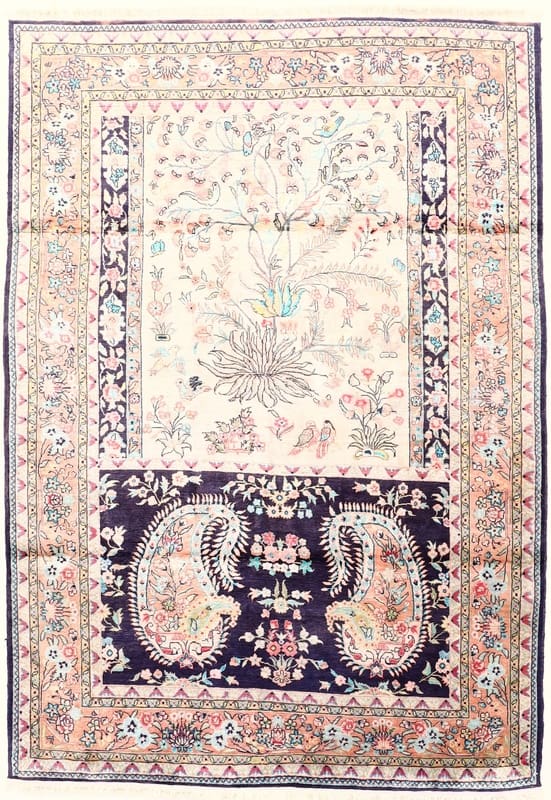 Ghom Seide Teppich 180x124 - Luxuriös, handgeknüpft, Orientteppich H1