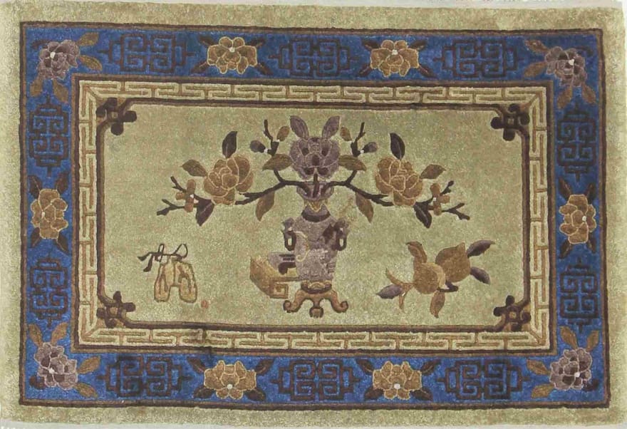 Handgefertigter Orientteppich 77x56 cm aus Seide, traditionelles Muster