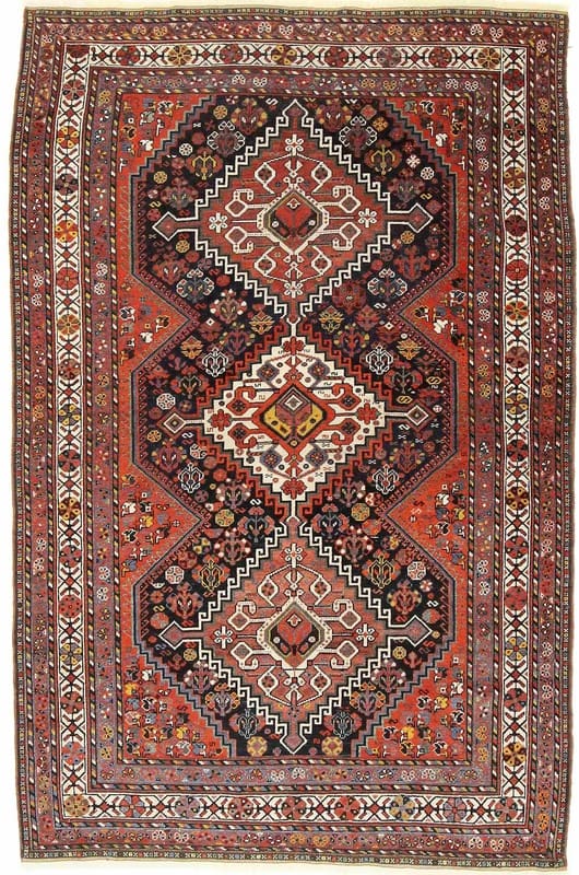 Antiker Ghashghai Teppich 222x153 cm, 160.000 Knoten, Blau/Türkis, handgeknüpft