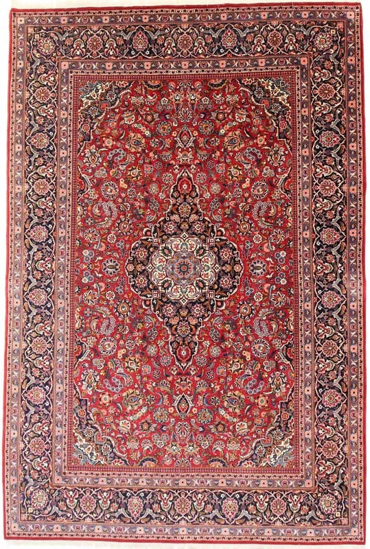 Keshan Teppich 352x231 cm, klassisches Medaillon, handgeknüpft Perserteppich