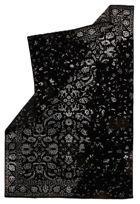 Exklusiver Modern Lotus Orientteppich 305x204 cm – Schwarz-Silber, handgeknüpft