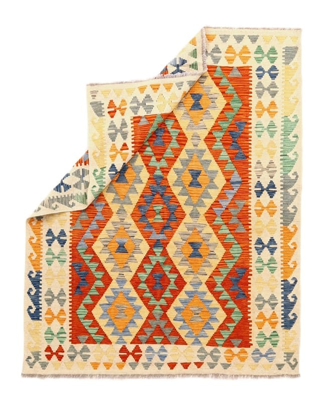 Handgewebter Kelim-Teppich 200x152 cm – Geometrisches Design, Orientteppich