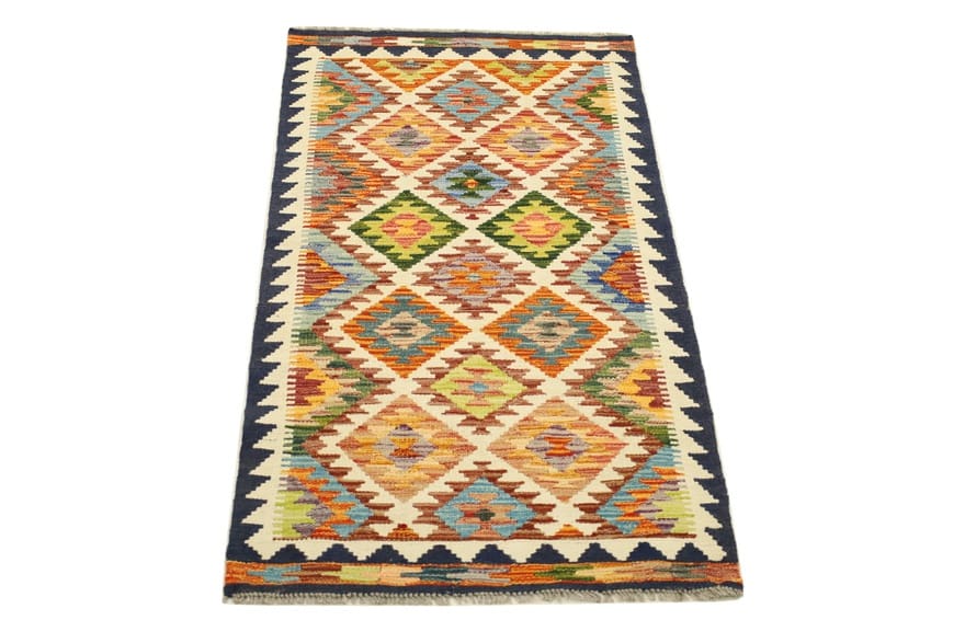 Kelim Teppich 144x66 cm, traditionell gewebt, bunt, Orientteppich