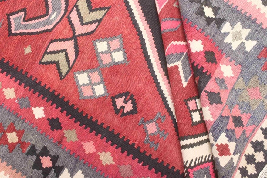Kelim Teppich 351x173 cm - Traditionell gewebt aus Indien, bunt, handgewebt