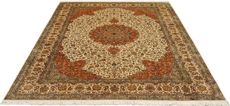 Kashmirseide Teppich 248 x 333 cm, persisches Muster, handgeknüpft
