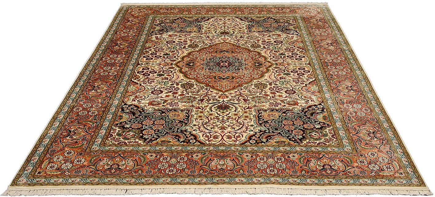 Orientteppich Kashmirseide 249 x 338cm, feines Pastellmuster, handgeknüpft H1
