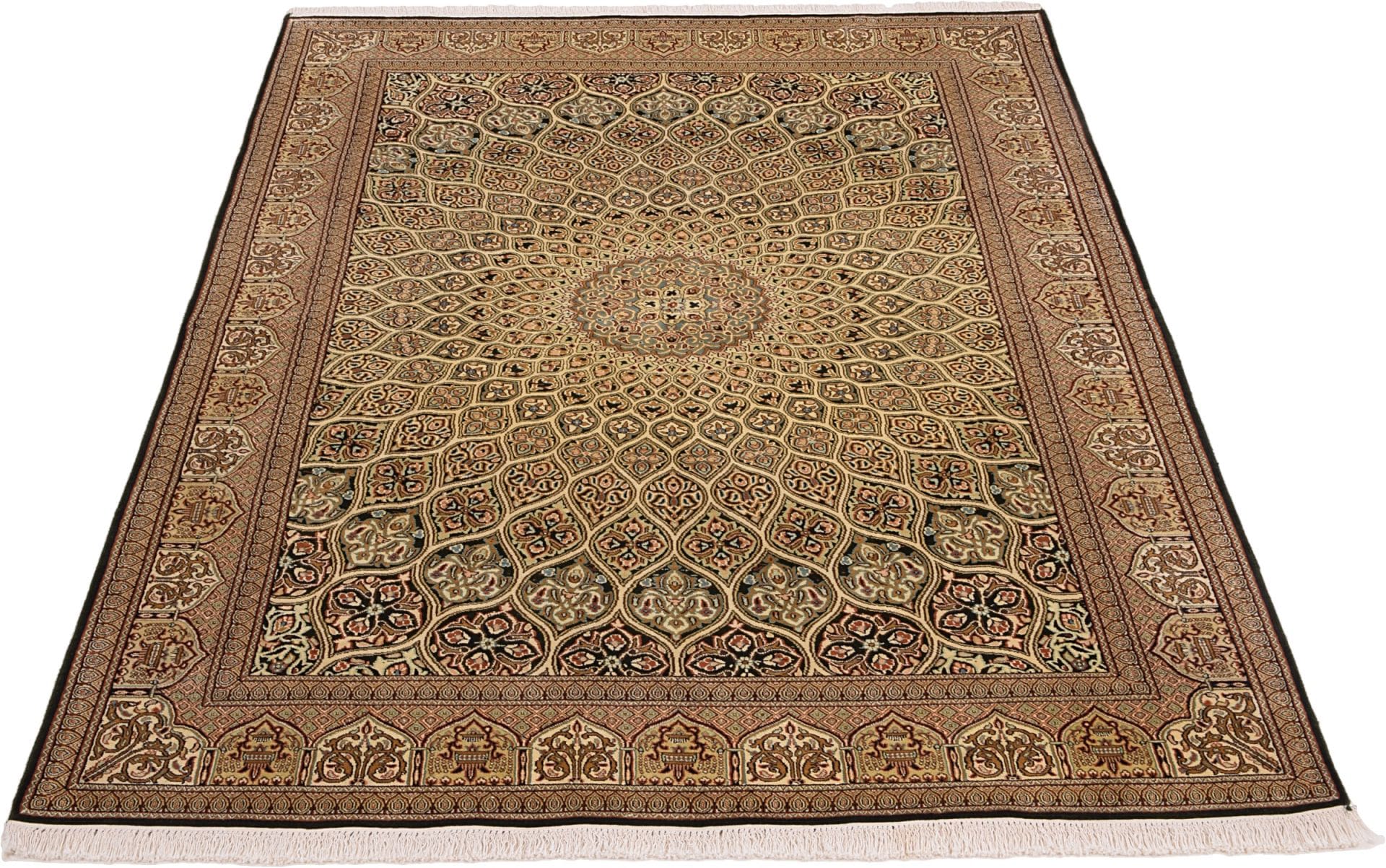 Orientteppich Kashmirseide 153 x 223 cm, edles pastellfarbenes Muster, handgeknüpft