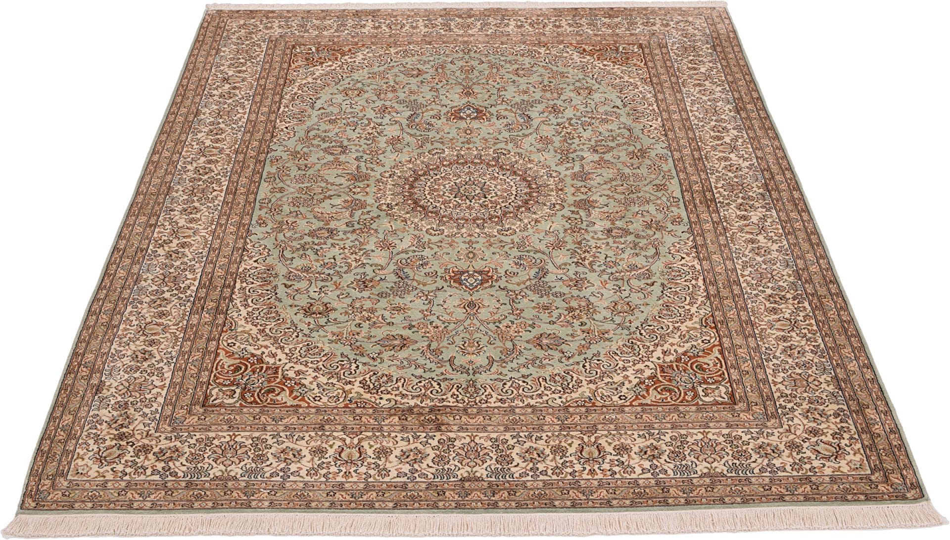 Eleganter Orientteppich 180 x 250cm aus Kashmirseide, handgeknüpft
