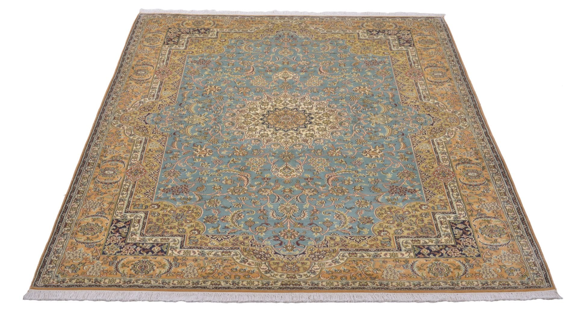 Eleganter Orientteppich 172 x 241cm aus Kashmirseide, handgeknüpft