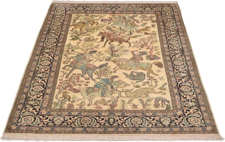 Orientteppich Kashmirseide 143 x 215 cm, persisches Muster, handgeknüpft