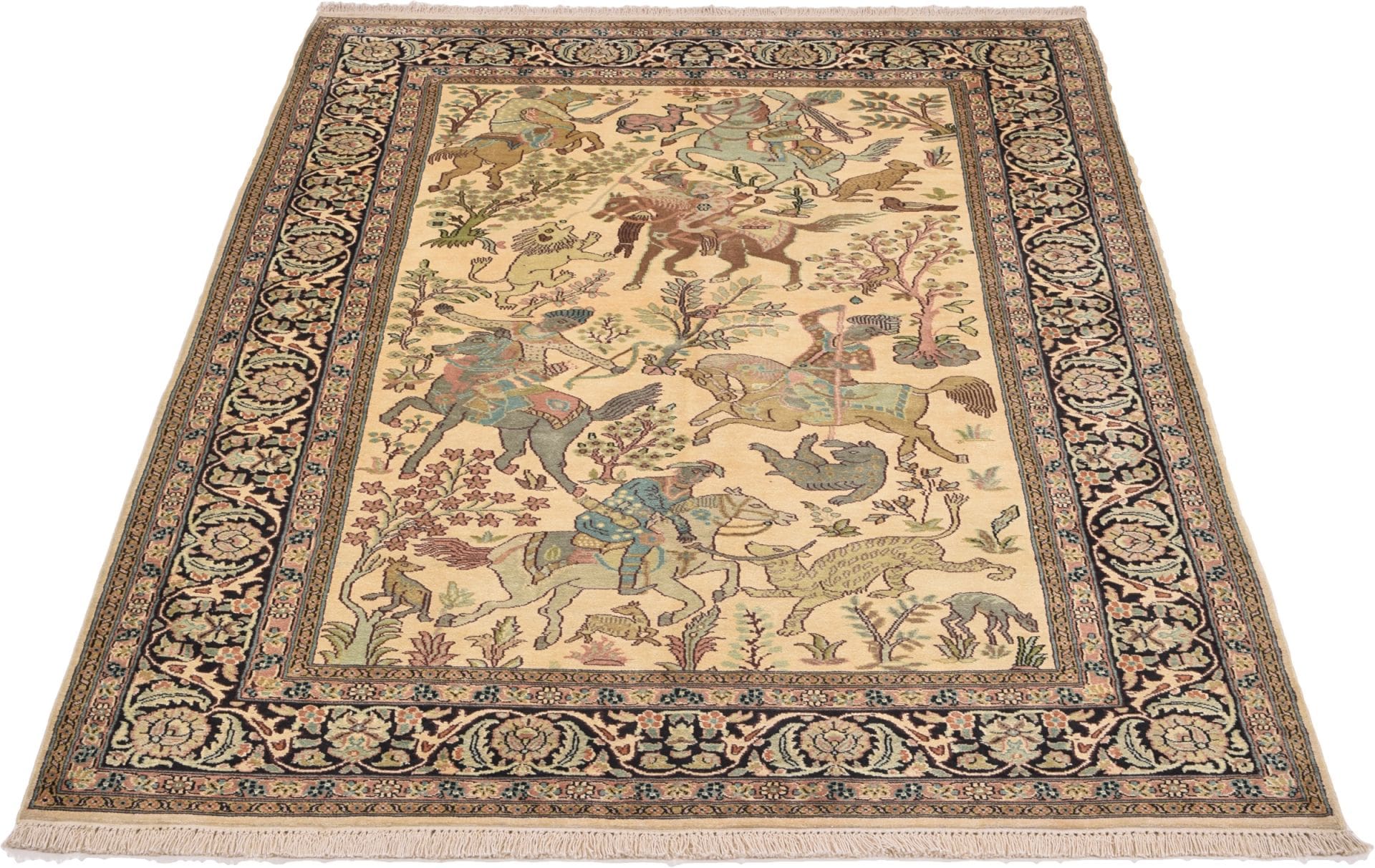 Orientteppich Kashmirseide 143 x 215 cm, persisches Muster, handgeknüpft