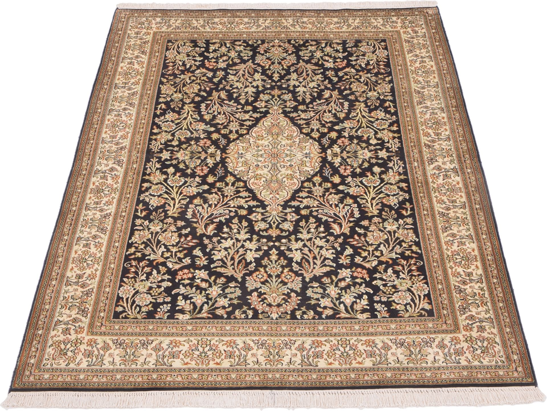 Kashmirseide Teppich 127 x 189 cm, handgeknüpft, edles Design