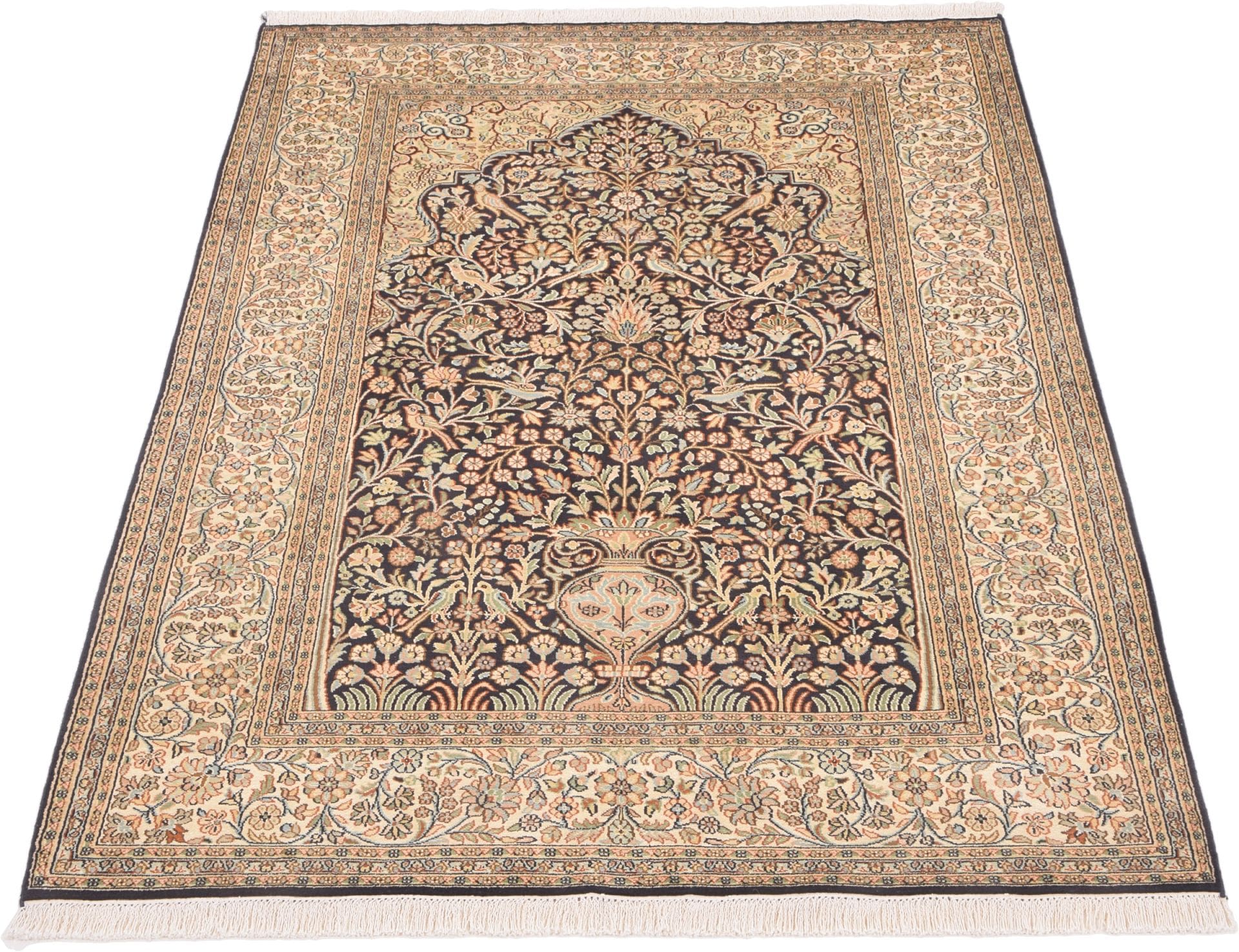 Orientteppich Kashmirseide 125 x 188cm, handgeknüpft, edles Muster