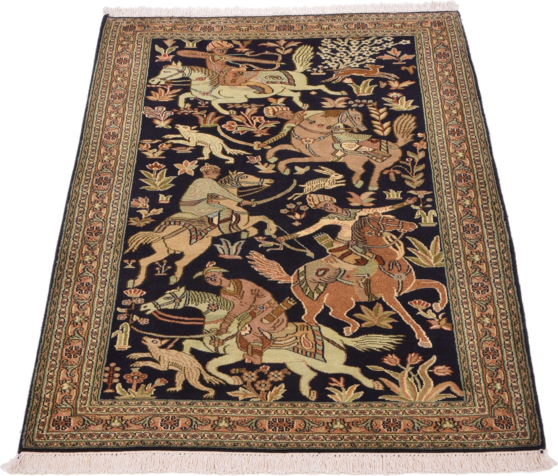Handgeknüpfter Orientteppich 85 x 141cm aus Kashmirseide, Pastell