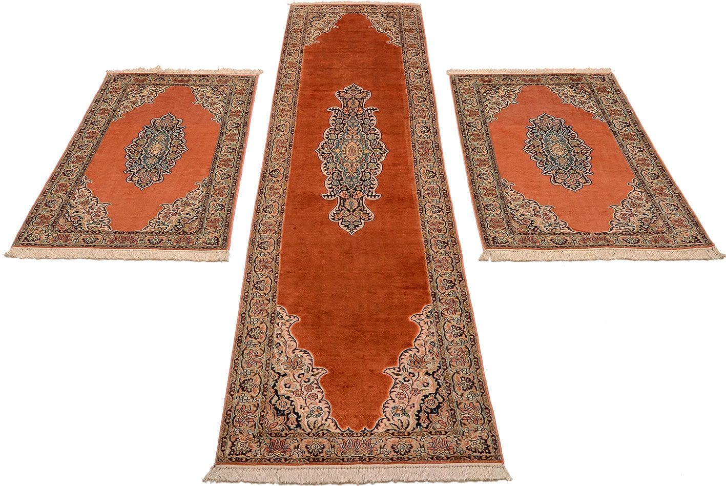 Kashmirseide Teppich 72 x 330cm, edles Pastelldesign, handgeknüpft