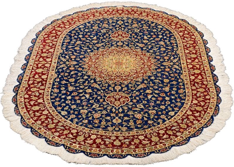 Ghom Teppich 130 x 201cm, handgeknüpft, Seide, florale Muster