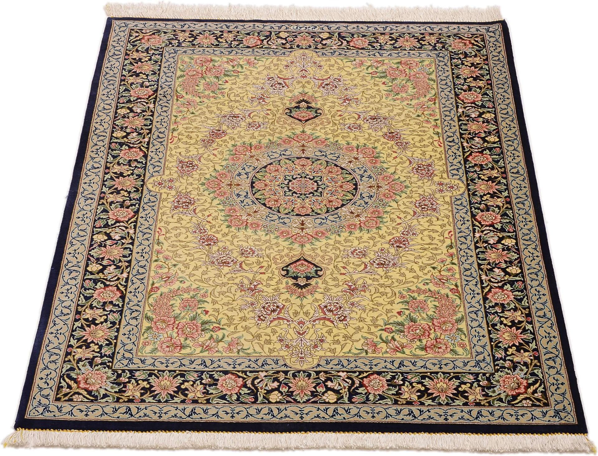 Ghom Teppich 83 x 122cm, Seide, handgeknüpft, Perserteppich