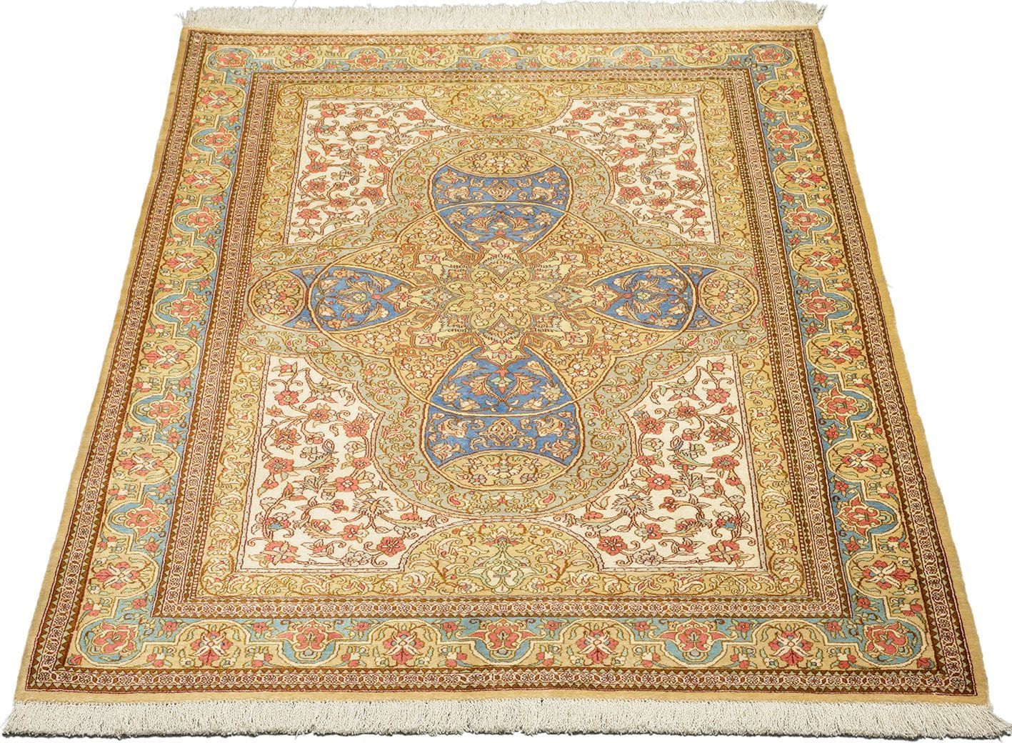 Ghom Teppich 101 x 155cm, feine Seide, handgeknüpft, Perserteppich