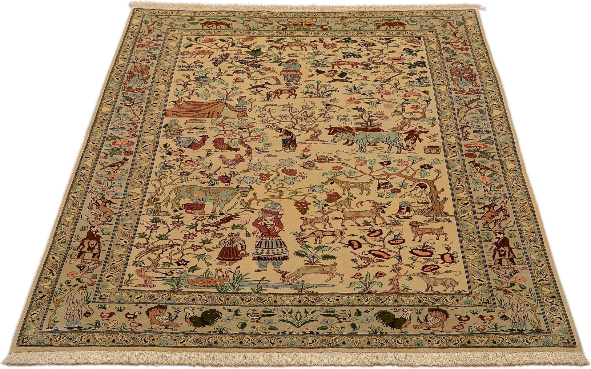 Ghom Teppich 136 x 197cm, Seide, Handgeknüpft, Perserteppich
