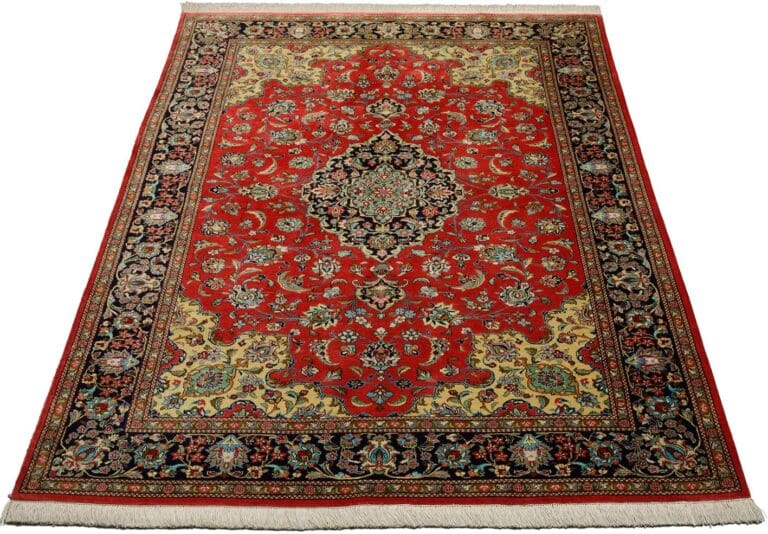 Ghom Teppich 139 x 206 cm, Seide, handgeknüpft, Perserteppich