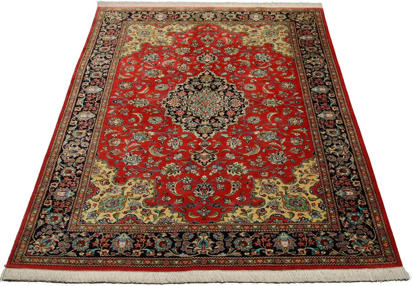 Ghom Teppich 139 x 206 cm, Seide, handgeknüpft, Perserteppich