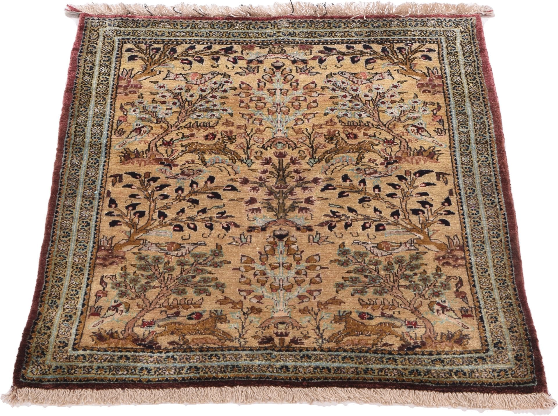 Ghom Teppich 70 x 80 cm, Seide, handgeknüpft, Perserteppich