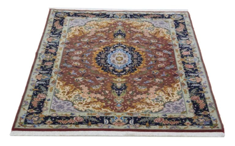 Täbriz Teppich 102 x 151 cm, handgeknüpft, Seide & Baumwolle