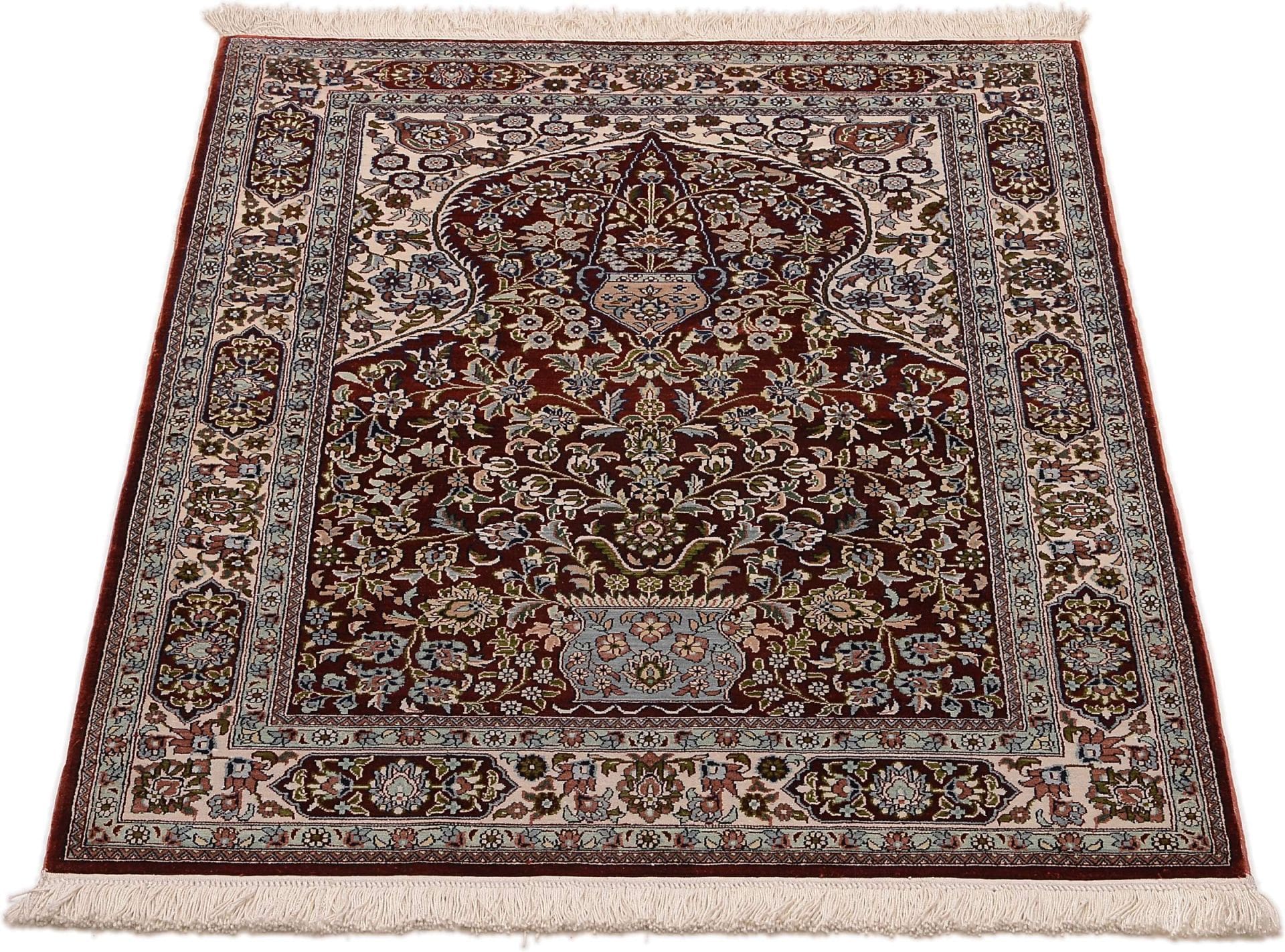 Ghom Teppich 86 x 124cm aus Seide, handgeknüpft, Perserteppich