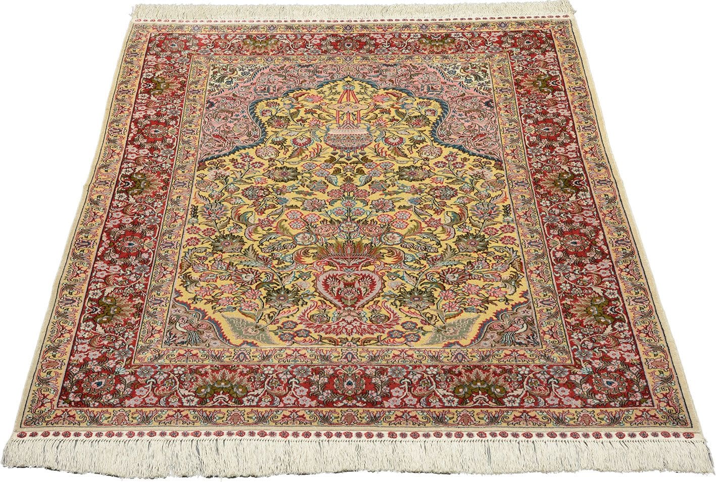 Hereke Orientteppich 107 x 141cm, Seide handgeknüpft