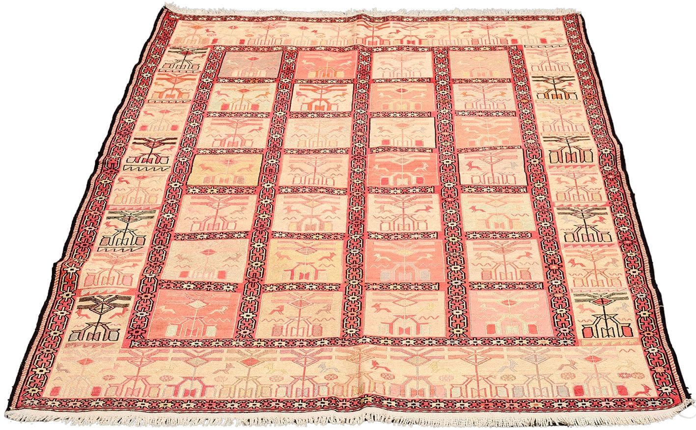 Kelim Teppich 117 x 188 cm aus Seide, handgewebt, rustikales Flair