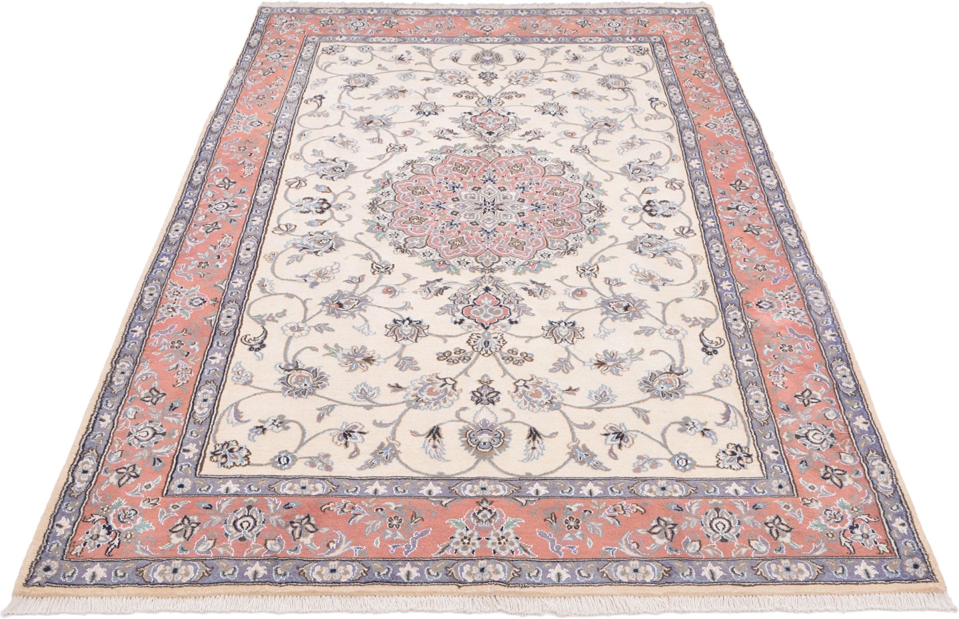 Nain Teppich 198 x 307 cm, florales Design, Schurwolle, handgeknüpft H1