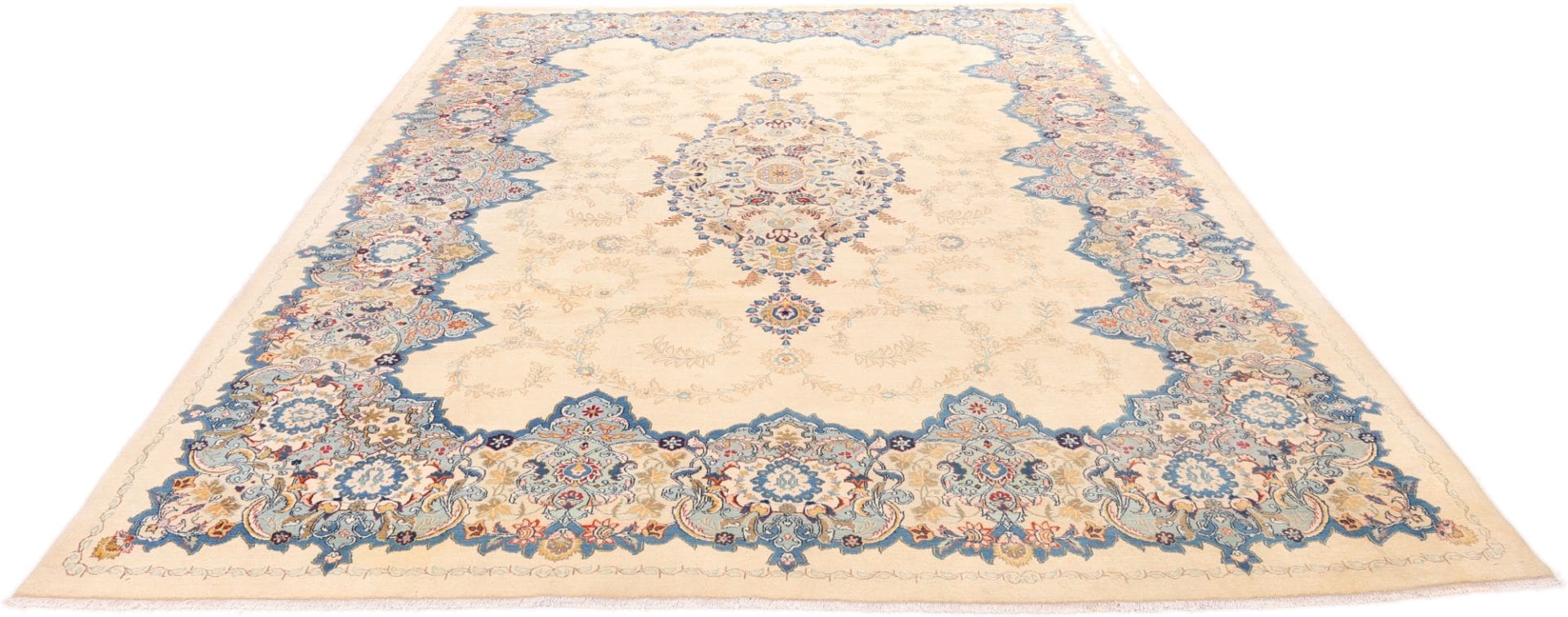 Kashan Teppich 304 x 393 cm, florales Muster, handgeknüpft, Perserteppich H1