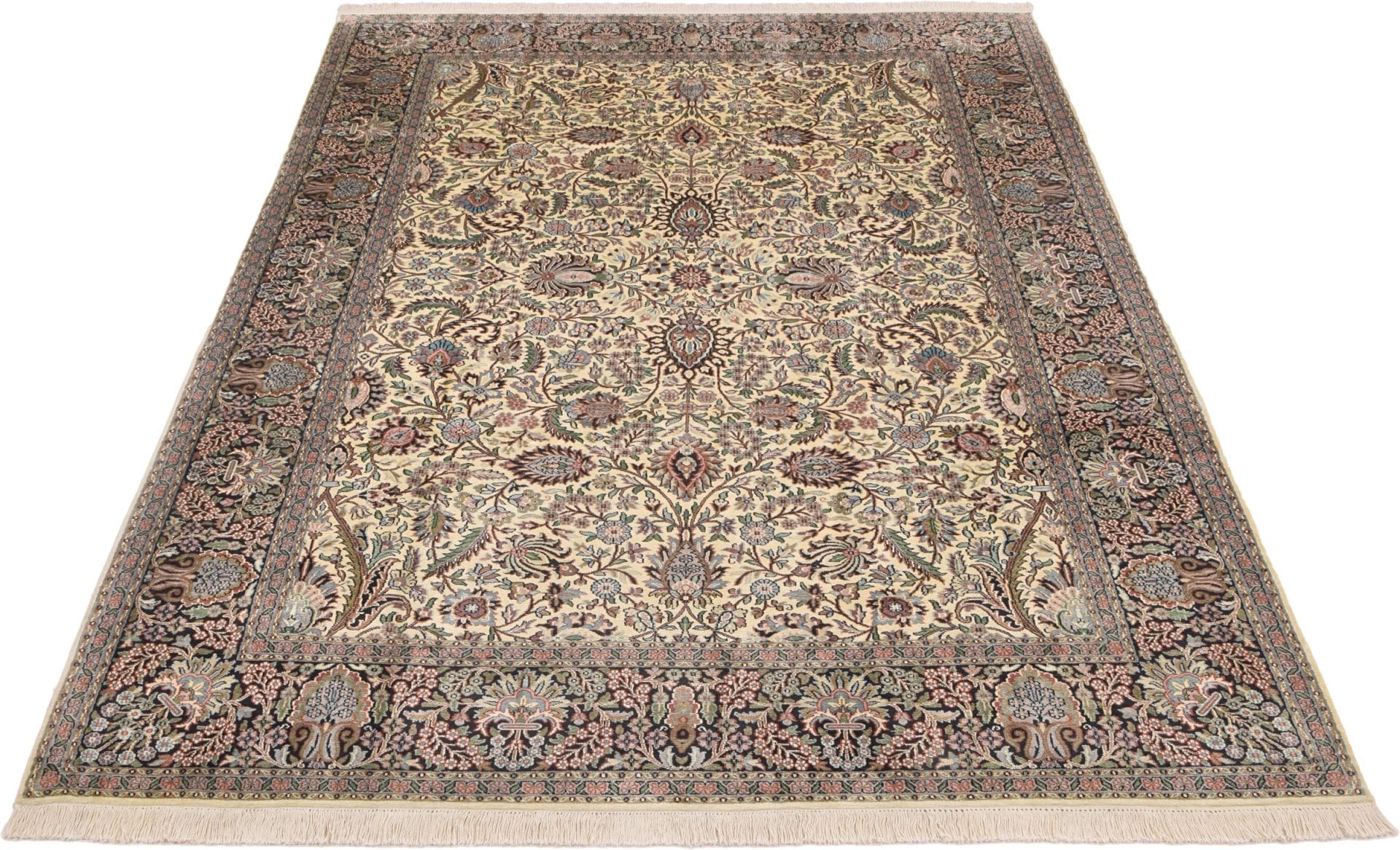 Orientteppich aus Kashmirseide 217 x 310cm, handgeknüpft, edles Design