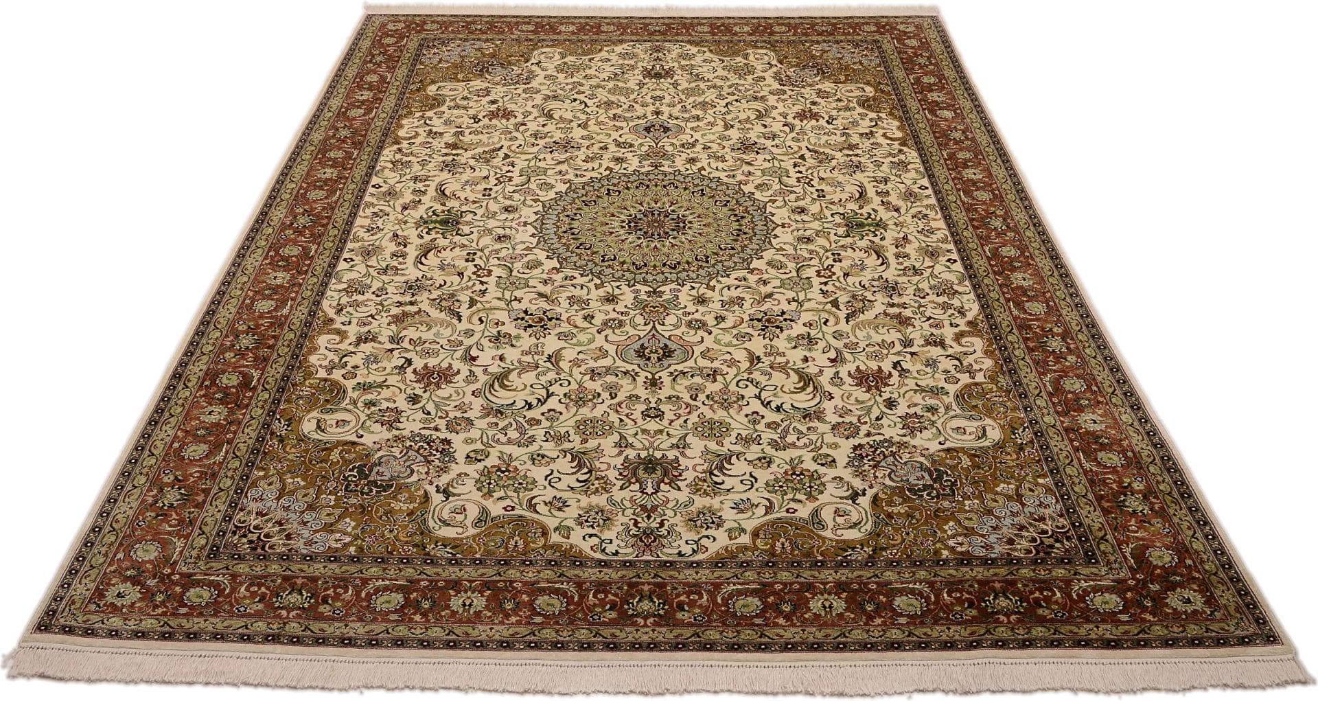 Kashmirseide Teppich 211 x 312cm, handgeknüpft, edles Design H1
