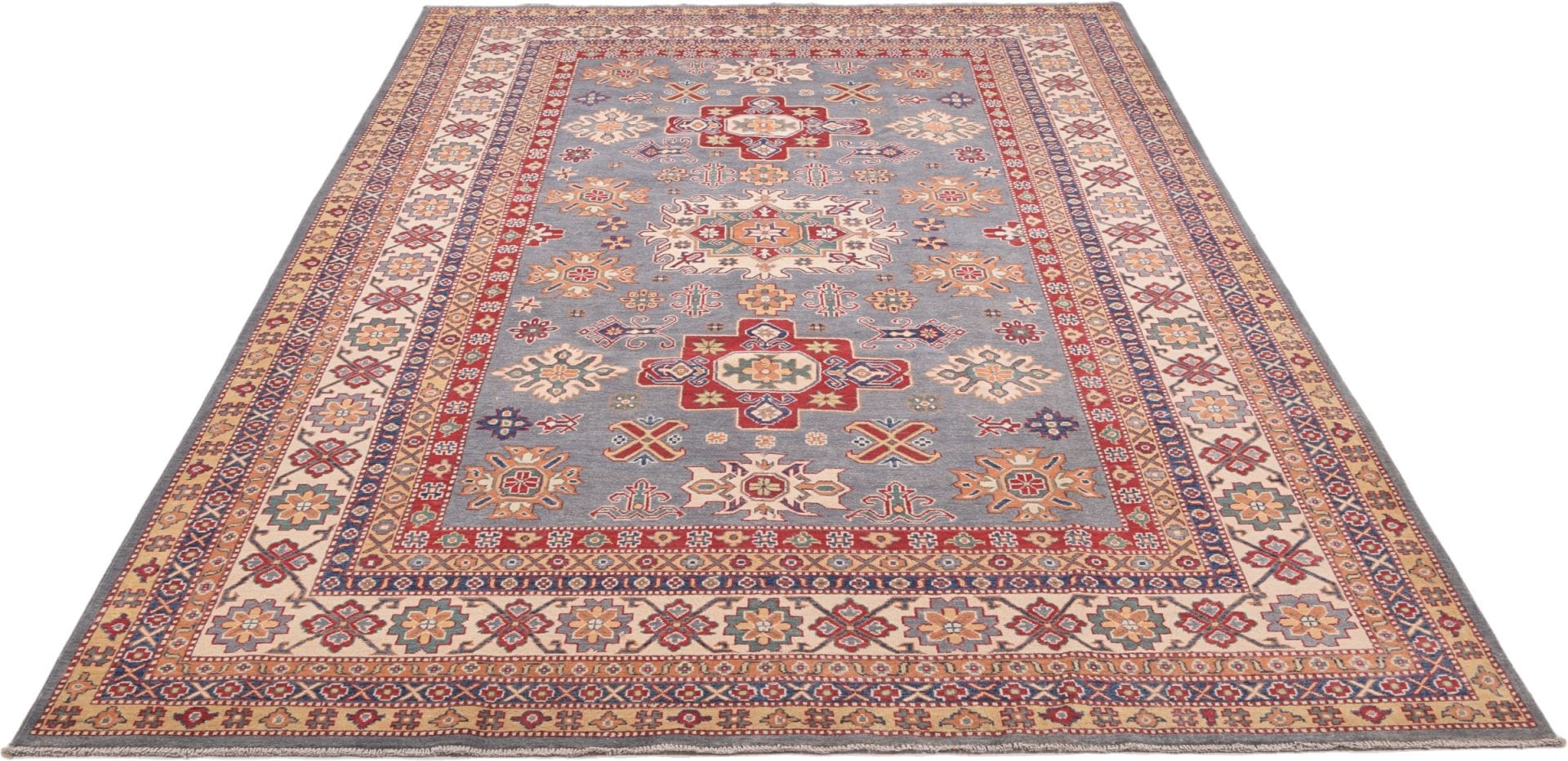 Kazak Orientteppich 243 x 364cm, geometrische Muster, handgeknüpft