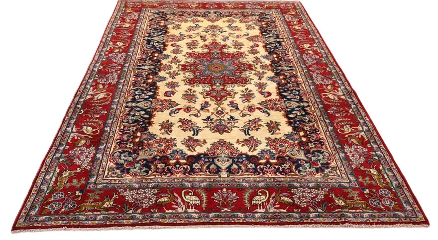 Najafabad Teppich 327x204 cm - Rote florale Muster, handgeknüpft H1
