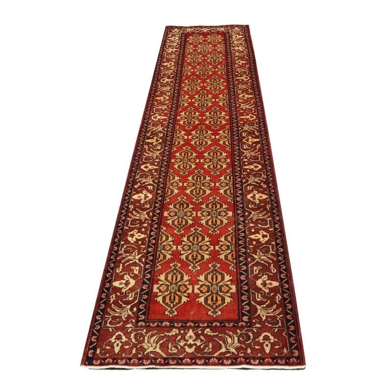 Ardebil Orientteppich 444x111 cm, geometrisches Muster, handgeknüpft