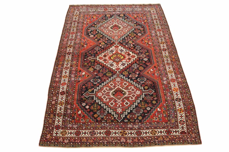 Antiker Ghashghai Teppich 222x153 cm, 160.000 Knoten, Blau/Türkis, handgeknüpft
