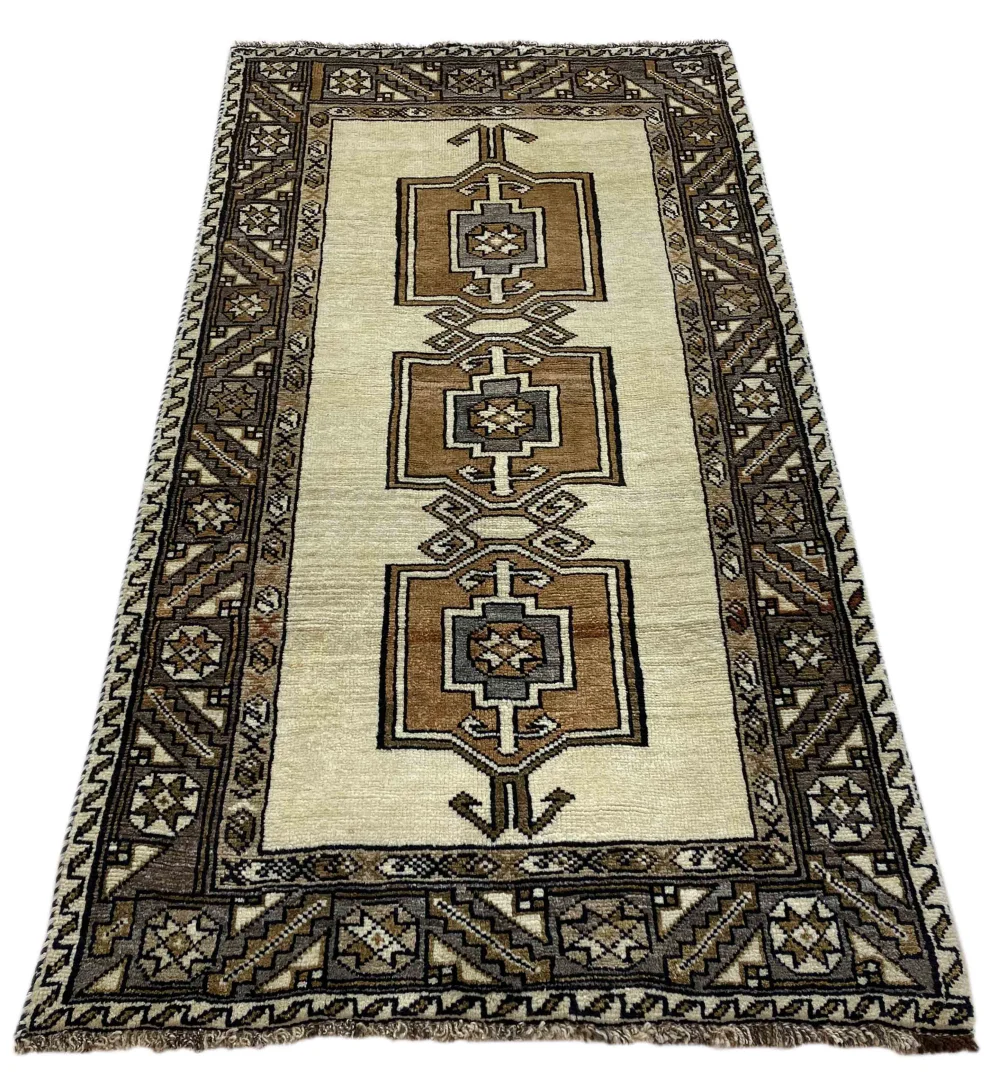Gabbeh - Shuli 192 x 101 cm, handgeknüpft, rot-beige Muster, Perserteppich
