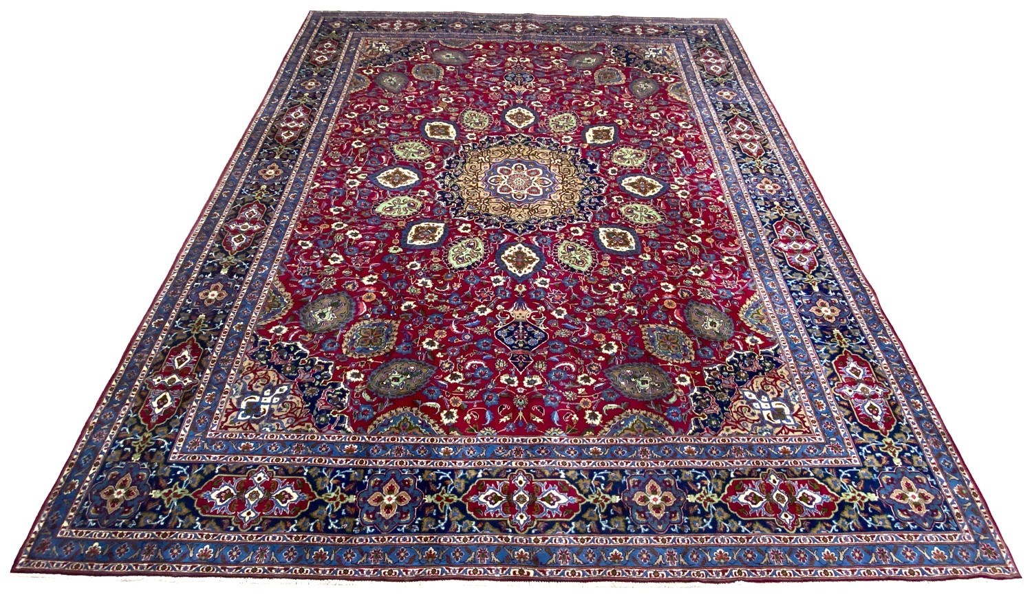 Kashmar Orientteppich 386 x 309 cm, Zirkhaki-Muster, handgeknüpft