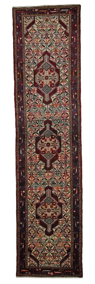 Hamadan Teppich 322 x 79 cm, Knotendichte 100.000, handgeknüpft