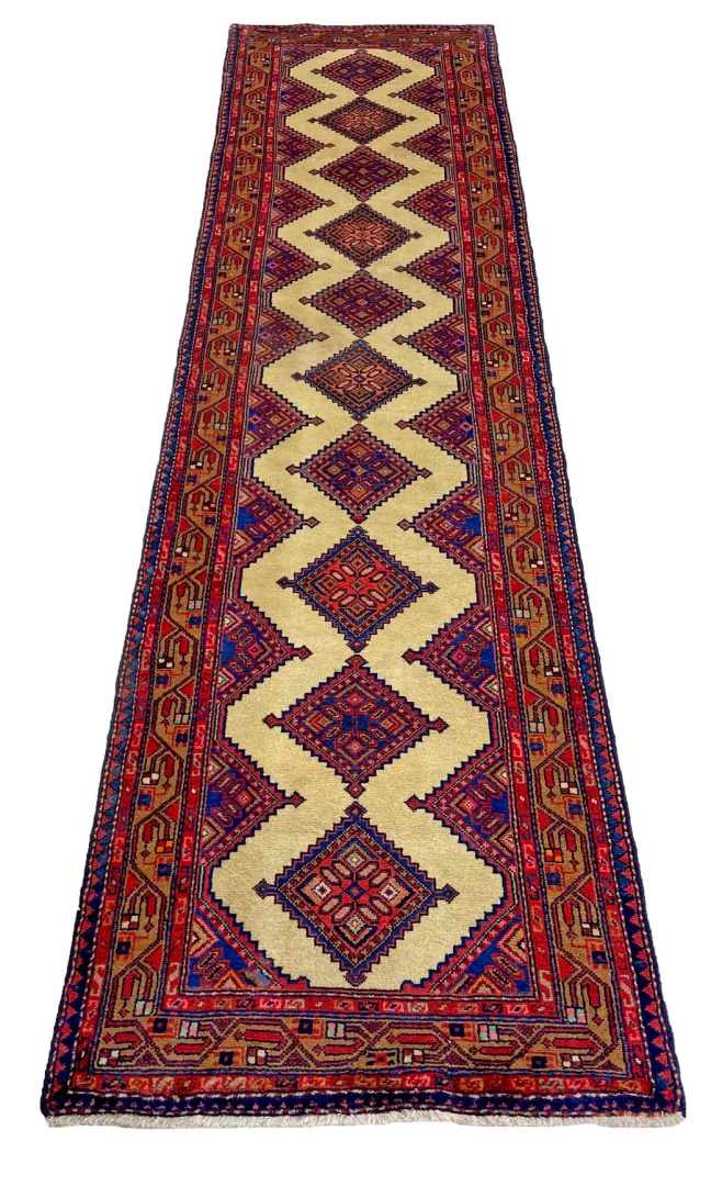 Hamadan Teppich 302 x 77 cm, 100.000 Knoten, handgeknüpft, Perserteppich