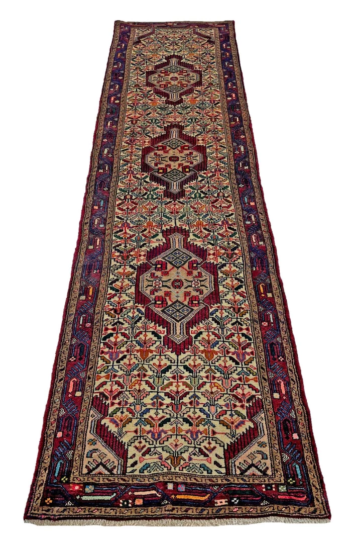 Hamadan Teppich 322 x 79 cm, Knotendichte 100.000, handgeknüpft